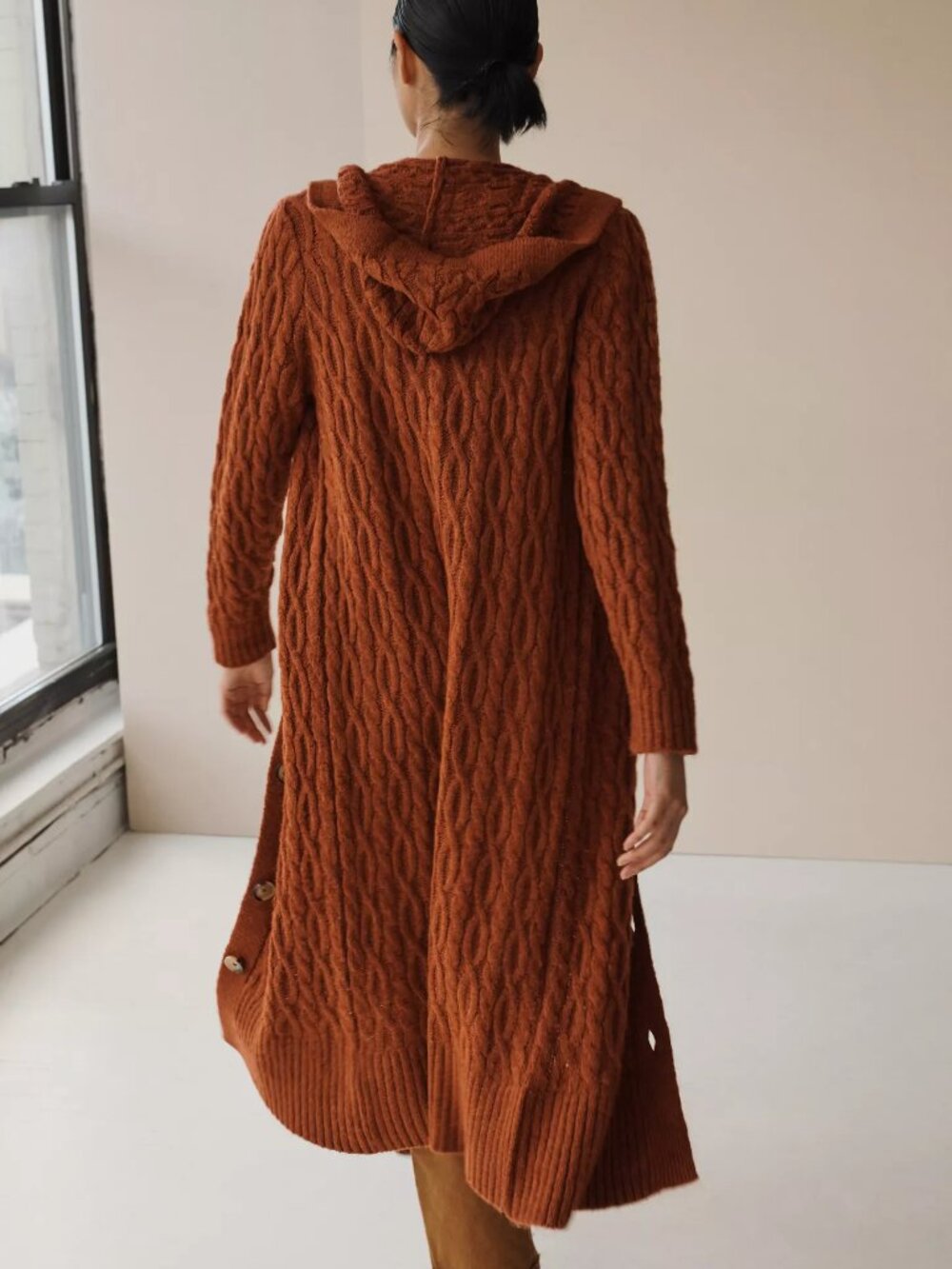 ANTHROPOLOGIE Hooded Duster Cardigan Sweater, Brown,  Size S